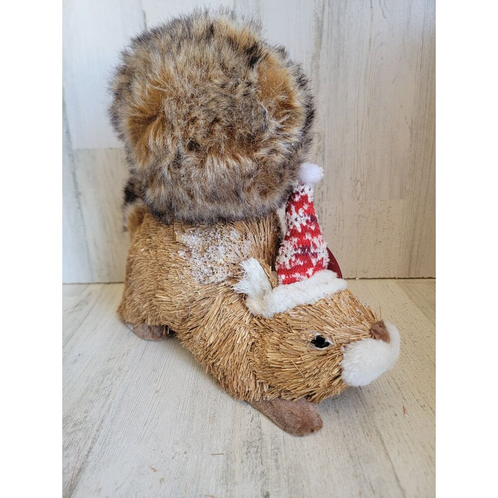 Pier 1 Riley squirrel hat glitter bristle‎ brush Xmas home decor
